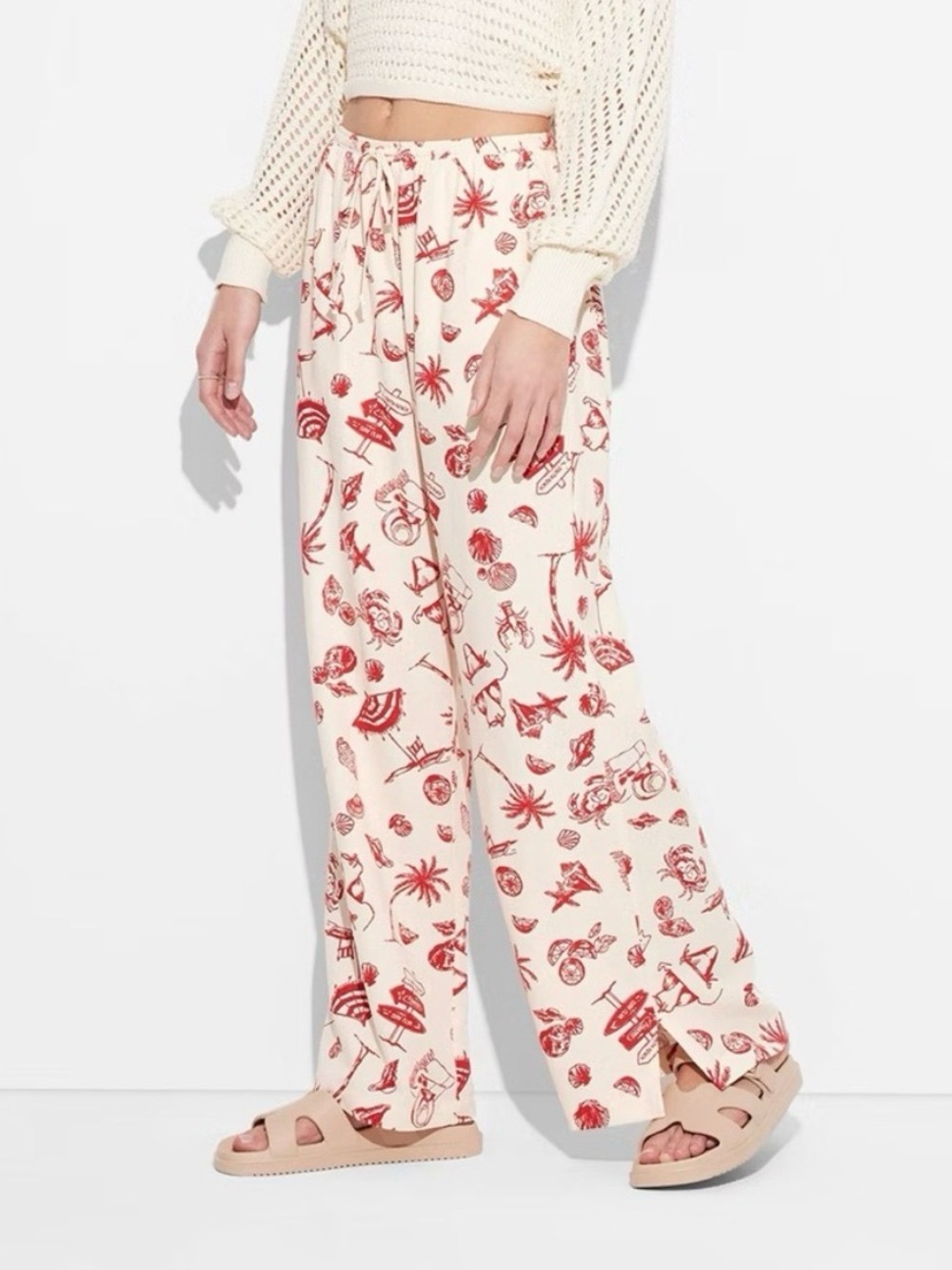 Wild Fable Women’s Pull-On Relaxed fit Linen Blend Wide Leg Pant Multi Size L